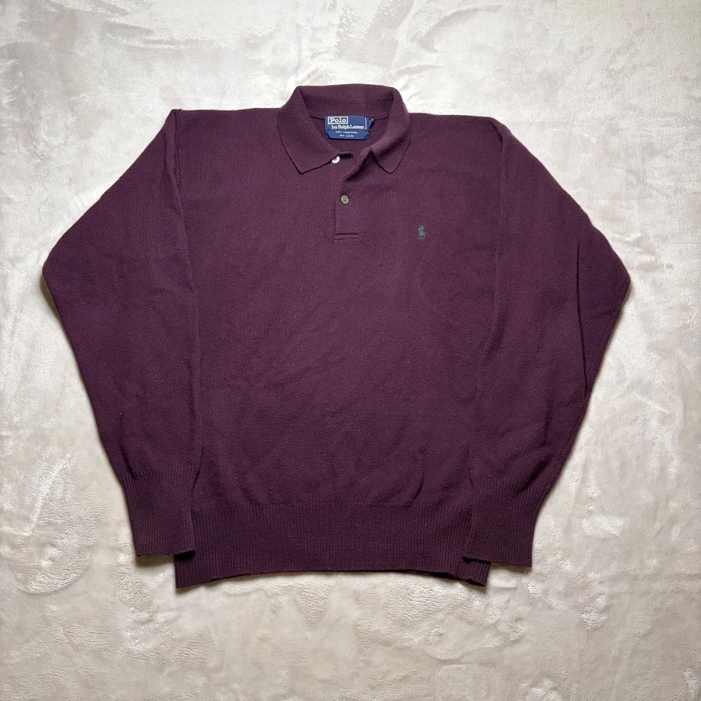 Vtg Polo Ralph Lauren 100% Lambs Wool Collared Sweater Mens M Maroon Preppy